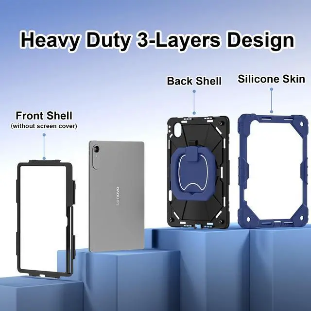 Alt view image 7 of 7 - Case for Lenovo Tab idea Pro Gen 2 13 inch 2026, Heavy Duty Shockproof Cover with 360 Rotating Stand & Hand Strap Shoulder Strap Blue