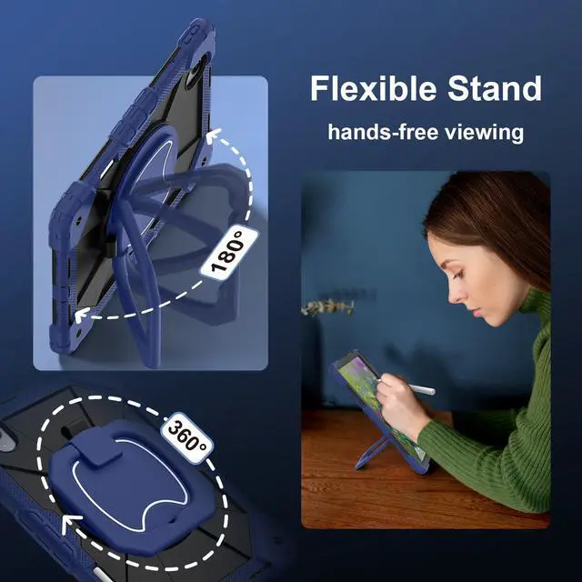 Alt view image 2 of 7 - Case for Lenovo Tab idea Pro Gen 2 13 inch 2026, Heavy Duty Shockproof Cover with 360 Rotating Stand & Hand Strap Shoulder Strap Blue