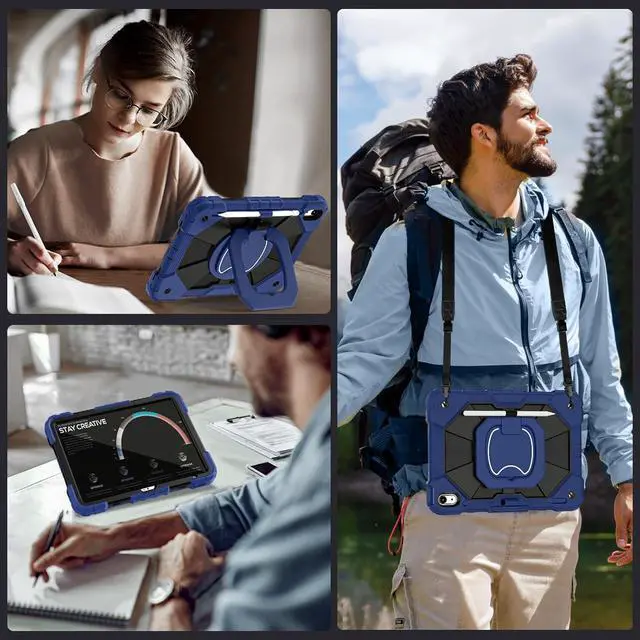Alt view image 6 of 7 - Case for Lenovo Tab idea Pro Gen 2 13 inch 2026, Heavy Duty Shockproof Cover with 360 Rotating Stand & Hand Strap Shoulder Strap Blue