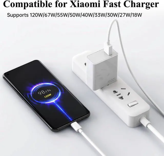 Main image of 120W Fast Wall Charger Block 100W 90W Compatible for Xiaomi 17 15 14 13 12 14t 13t 12t 12s Pro Lite Redmi Note k80 K70 K60 K50 12 11 Pro Plus Black Shark 4 5 Poco F4 Gt 6A USB C Cable