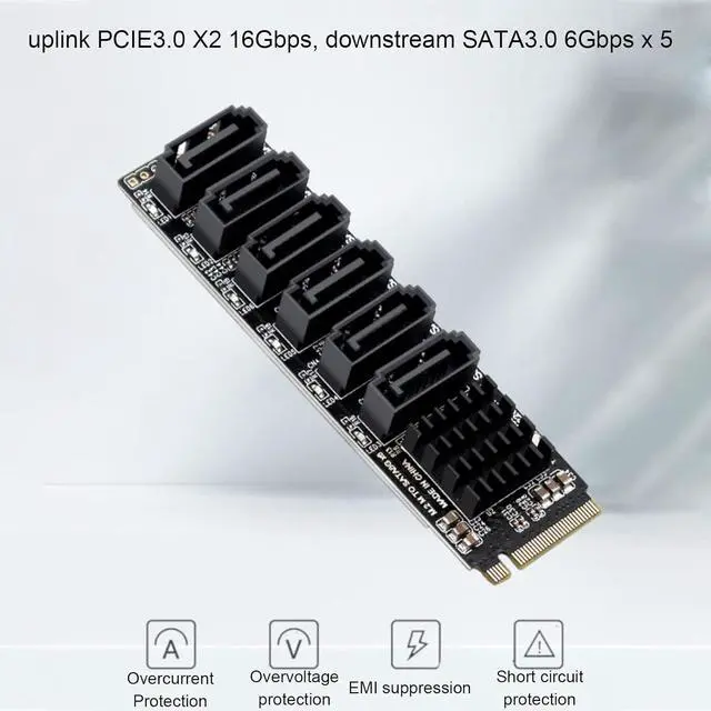 Alt view image 2 of 7 - M.2 to SATA3.0 Adapter Card, 6Gbps High Speed ASM1166 M.2 M EKY PCIE3.0 to SATA Expansion Card Adapter with Smart Indicator for OS X, for, for Linux