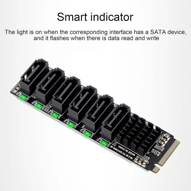 Alt view image 4 of 7 - M.2 to SATA3.0 Adapter Card, 6Gbps High Speed ASM1166 M.2 M EKY PCIE3.0 to SATA Expansion Card Adapter with Smart Indicator for OS X, for, for Linux