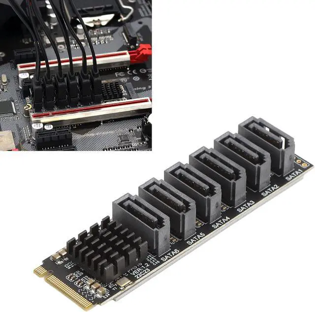 Alt view image 7 of 7 - M.2 to SATA3.0 Adapter Card, 6Gbps High Speed ASM1166 M.2 M EKY PCIE3.0 to SATA Expansion Card Adapter with Smart Indicator for OS X, for, for Linux