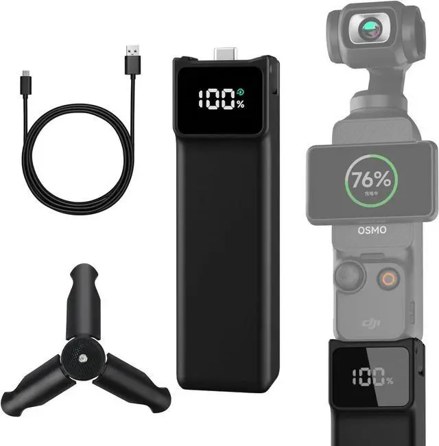Main image of Battery Handle For DJI osmo Pocket 3 / Pocket 4 Extended Accessories 5000mAh provides 180 Minutes Mobile Power With MINI Tripod Battery Handle(USB-C Does not support all output)