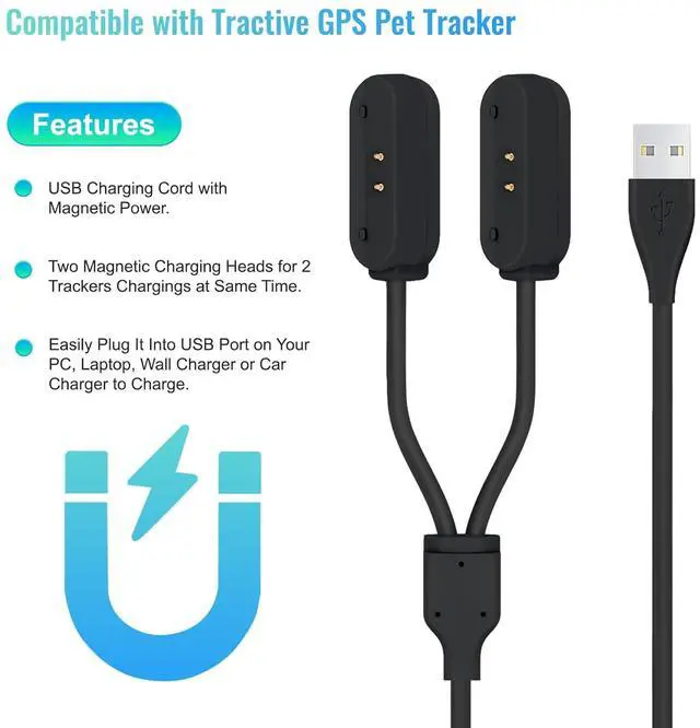 Alt view image 5 of 7 - 2-in-1 Portable Magnetic Quick Charge Cable | Anti-Lost Heavy-Duty | Replacement for Tractive Dog GPS Tracker | Travel-Friendly Compact USB Cord for Home & Outdoor
