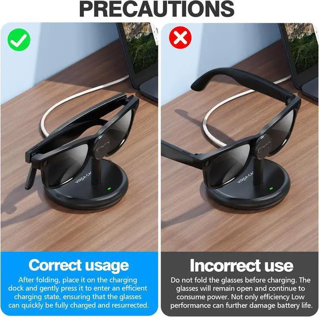 Alt view image 7 of 7 - Meta Ray-Ban Smart Glasses Charger Stand, Charging Dock for Ray-Ban Meta Wayfarer, Headliner, Skyler Gen 1/2 & Oakley Meta HSTN, USB-C Safe Charging Base with Multi-Protection