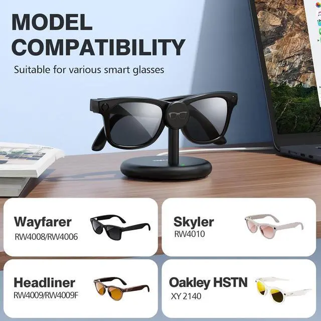 Alt view image 4 of 7 - Meta Ray-Ban Smart Glasses Charger Stand, Charging Dock for Ray-Ban Meta Wayfarer, Headliner, Skyler Gen 1/2 & Oakley Meta HSTN, USB-C Safe Charging Base with Multi-Protection