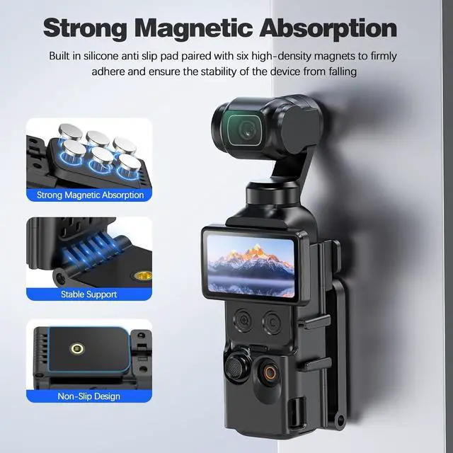 Alt view image 2 of 7 - Magnetic Mount Bracket for D-JI Pocket 4, 180°Rotatable Camera Holder with 1/4" Screw & GoPro Interface, Anti-Slip & Anti-Drop Adapter for Vlog, Travel, Outdoor (Black)