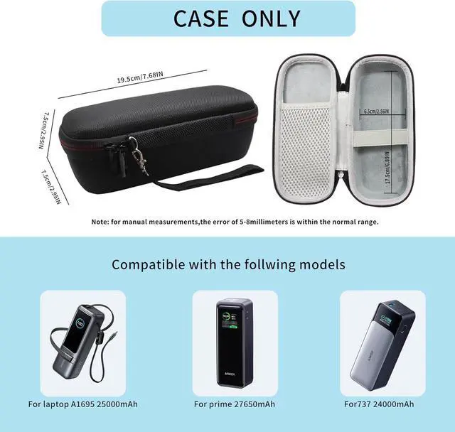 Alt view image 2 of 7 - Hard Travel Case for Anker Laptop Power Bank 25,000mAh Carrying Box for Anker Prime 27,650mAh 250W & 737 24000mAh 140W Power Bank Portable Charger Protective Bag (Case Only)