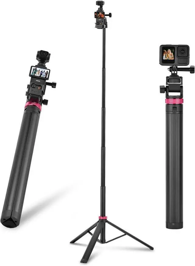Main image of 80" Selfie Stick Tripod for Pocket 3 4 GoPro Action Camera, Extendable Stand Vlog Mount for DJI Osmo Pocket 3 4 Action 6 5 Pro 4 3 for Xtra Muse for Insta360 X5 X4 X3 for AKASO DSLR Accessories
