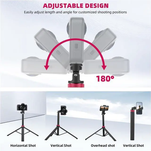 Alt view image 6 of 7 - 80" Selfie Stick Tripod for Pocket 3 4 GoPro Action Camera, Extendable Stand Vlog Mount for DJI Osmo Pocket 3 4 Action 6 5 Pro 4 3 for Xtra Muse for Insta360 X5 X4 X3 for AKASO DSLR Accessories