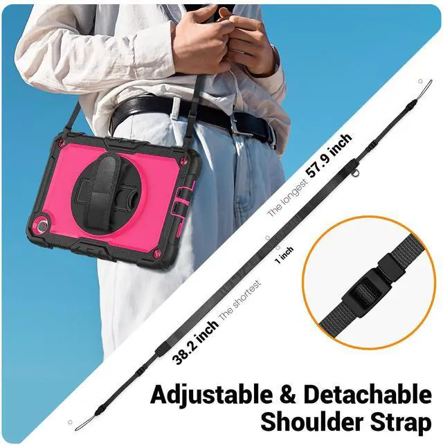 Alt view image 5 of 7 - BONAEVER Case for Xiaomi Redmi Pad 2 SE 9.7 inch 2026, Protective Cover with Screen Protector Pen Holder Hand/Shoulder Strap/Universal Stylus Pen Rose Red