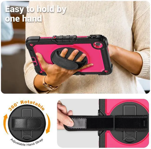 Alt view image 3 of 7 - BONAEVER Case for Xiaomi Redmi Pad 2 SE 9.7 inch 2026, Protective Cover with Screen Protector Pen Holder Hand/Shoulder Strap/Universal Stylus Pen Rose Red