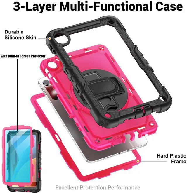 Alt view image 6 of 7 - BONAEVER Case for Xiaomi Redmi Pad 2 SE 9.7 inch 2026, Protective Cover with Screen Protector Pen Holder Hand/Shoulder Strap/Universal Stylus Pen Rose Red