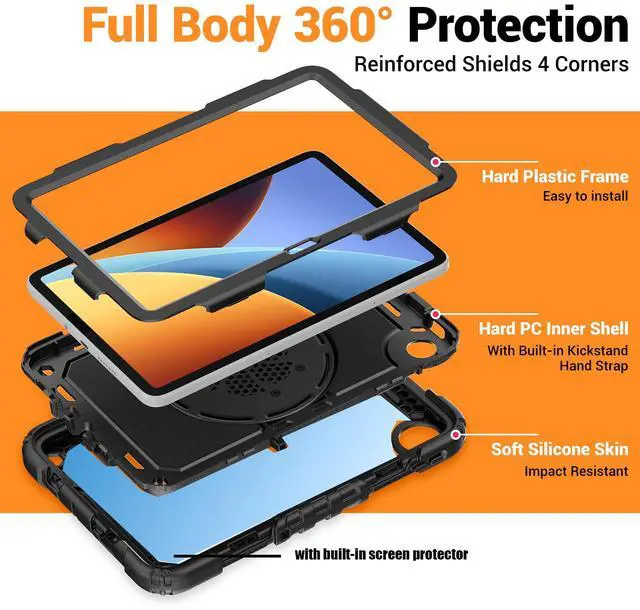Alt view image 7 of 7 - Case for Xiaomi Redmi Pad 2 SE 9.7 inch 2026 with Screen Protector, 360 Rotating Stand/Shoulder Straps, Shockproof Protective Cover with Universal Stylus Pen