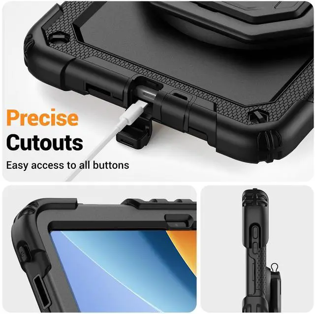 Alt view image 5 of 7 - Case for Xiaomi Redmi Pad 2 SE 9.7 inch 2026 with Screen Protector, 360 Rotating Stand/Shoulder Straps, Shockproof Protective Cover with Universal Stylus Pen