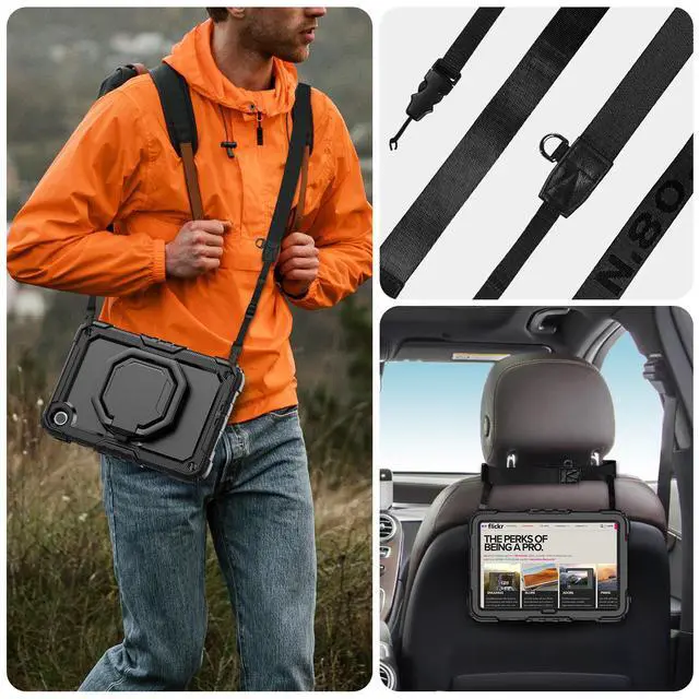 Alt view image 6 of 7 - Case for Xiaomi Redmi Pad 2 SE 9.7 inch 2026 with Screen Protector, 360 Rotating Stand/Shoulder Straps, Shockproof Protective Cover with Universal Stylus Pen