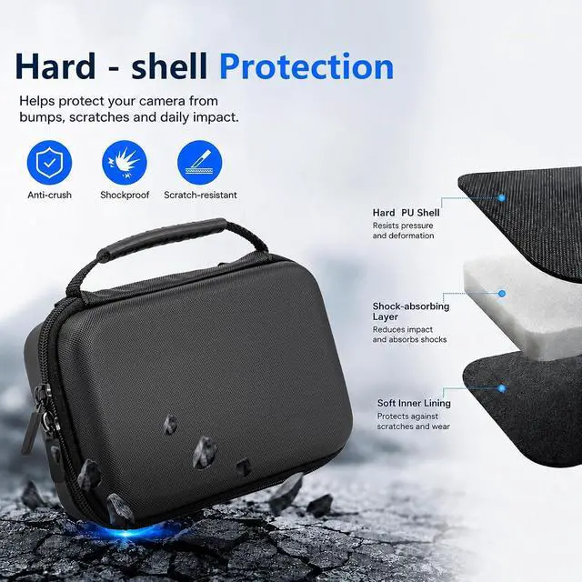 Alt view image 7 of 7 - Travel Carrying Case for DJI Osmo Pocket 3 / Pocket 4 Accessories, Portable Hard PU Protective Storage Bag with Wrist Strap & Two-Way Zipper