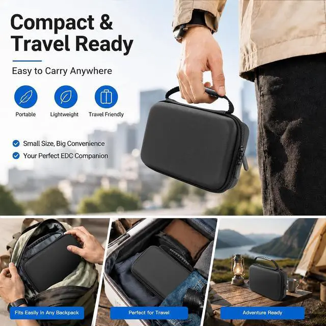 Alt view image 2 of 7 - Travel Carrying Case for DJI Osmo Pocket 3 / Pocket 4 Accessories, Portable Hard PU Protective Storage Bag with Wrist Strap & Two-Way Zipper