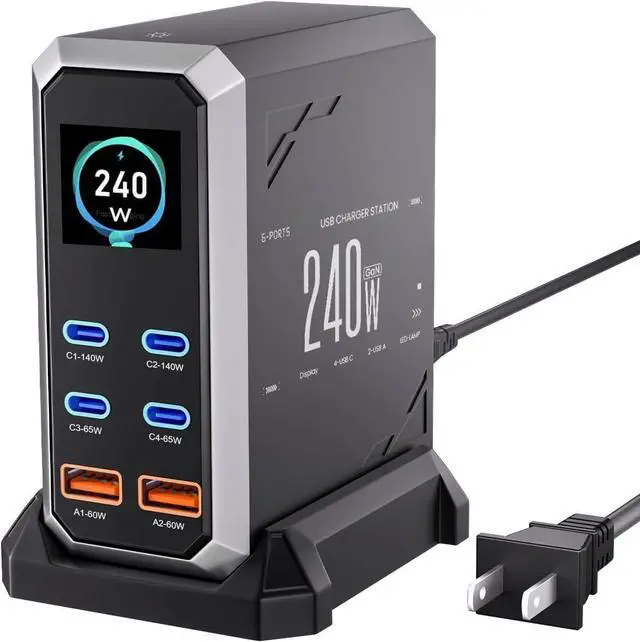 Main image of USB C Charger Block, 240W GaN USB C 6-Port Charger Station, Laptop Power PD Adapter with Touch Control and Color Display, Charging Station for MacBook, iPhone, Samsung, Laptop, iPad, Desktop, and More