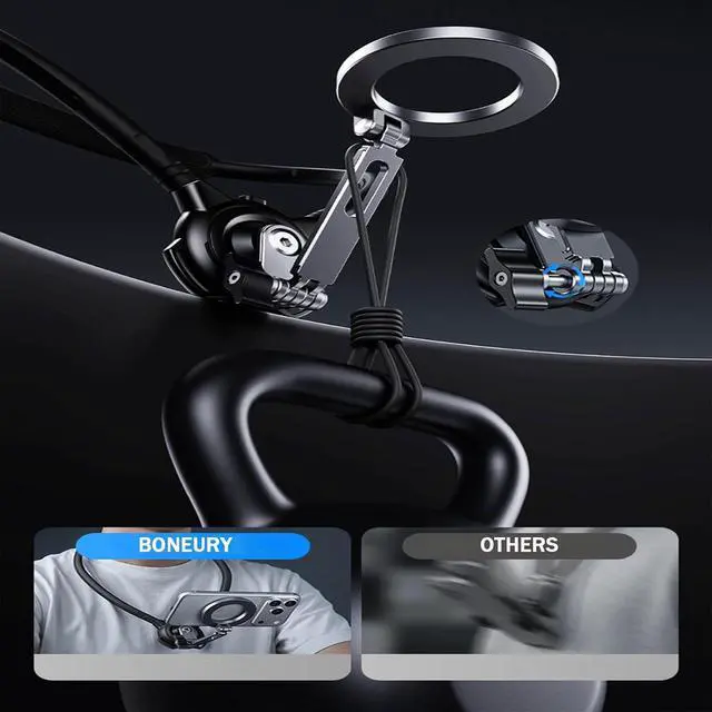 Alt view image 6 of 7 - Magnetic Neck Phone Holder, Adjustable Cellphone Stand Around Neck Potable Hands Free Magnet Phone Mount for POV Vlog Recording with Chest Strap for iPhone 16 15 14 13 12 and Androids