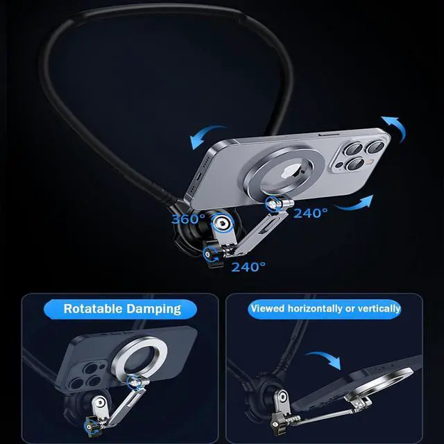 Alt view image 4 of 7 - Magnetic Neck Phone Holder, Adjustable Cellphone Stand Around Neck Potable Hands Free Magnet Phone Mount for POV Vlog Recording with Chest Strap for iPhone 16 15 14 13 12 and Androids