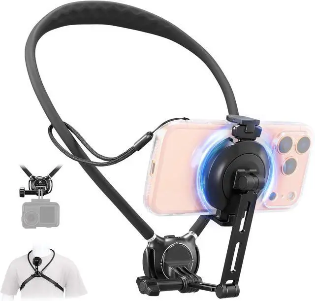 Main image of 2-in-1 Magnetic & Clip-on Neck Phone Holder | POV Phone Holder, Hand Free Chest Stand Compatible with iPhone 18, iPhone 17-12 Seires Android Phones