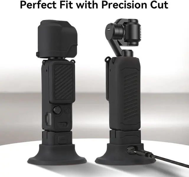 Alt view image 2 of 7 - Silicone Case Compatible with DJI OSMO Pocket 4, Pocket4 Accessories Soft Skin Protective Cover Combo with Tempered Glass Lens Screen Protectors, Silicone Base Stand, Black