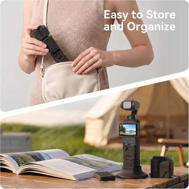 Alt view image 6 of 7 - Silicone Case Compatible with DJI OSMO Pocket 4, Pocket4 Accessories Soft Skin Protective Cover Combo with Tempered Glass Lens Screen Protectors, Silicone Base Stand, Black