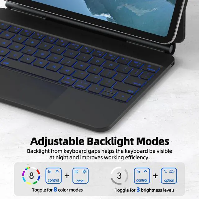 Alt view image 4 of 7 - Magic Keyboard Case for iPad Air 13-inch(M4/M3/M2, 2026/2025/2024) & iPad Pro 12.9-inch(6th/5th/4th/3rd Gen) with Smart Pogo Pin Connector Multi-Touch Trackpad Backlights