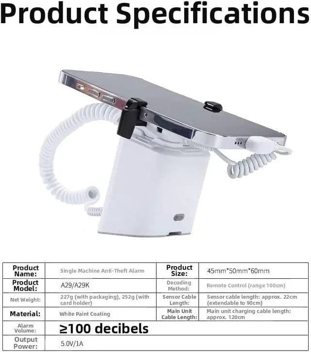 Alt view image 5 of 7 - Anti Theft Cell Phone Display Stand with Remote Control 95-120dB Security Alarm Fast Charging Claw Fixation Nonslip Silicone Desktop Stand Holder Dock for Cell Phones ( For USB Type C Port)