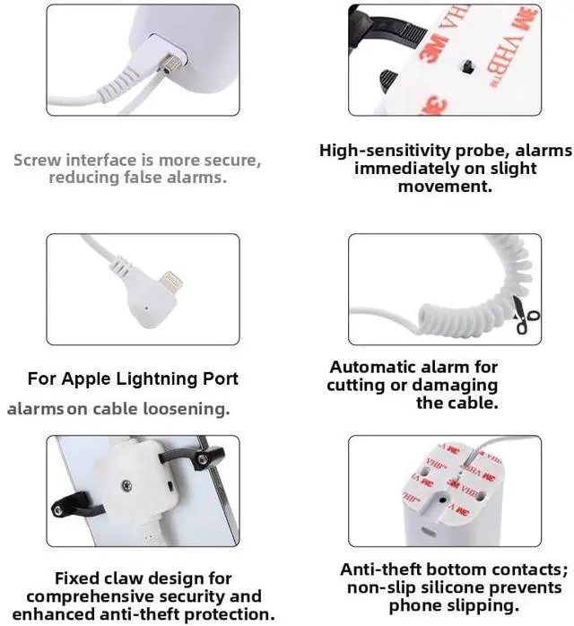 Alt view image 3 of 7 - Anti Theft Cell Phone Display Stand with Remote Control 95-120dB Security Alarm Fast Charging Claw Fixation Nonslip Silicone Desktop Stand Holder Dock for Cell Phones (For IOS Lightning Port)