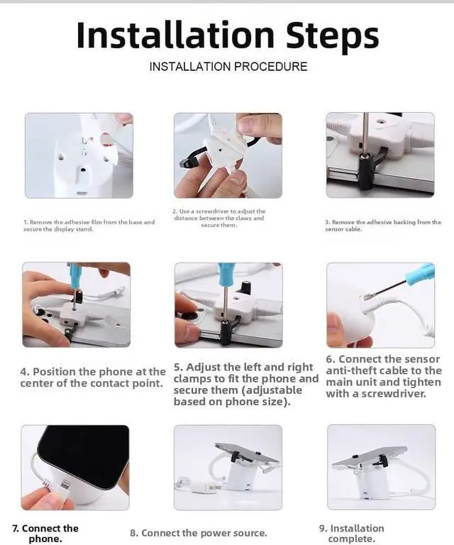 Alt view image 6 of 7 - Anti Theft Cell Phone Display Stand with Remote Control 95-120dB Security Alarm Fast Charging Claw Fixation Nonslip Silicone Desktop Stand Holder Dock for Cell Phones (For IOS Lightning Port)