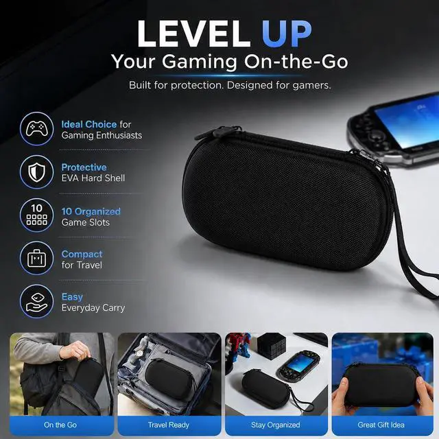 Alt view image 7 of 7 - Carrying Case Compatible for PS Vita 1000, PS Vita 2000, PSP 3000 with Cover. EVA Hard Travel Carring Cover with 10 Game Slots, Protective Gaming Case with Enough Room