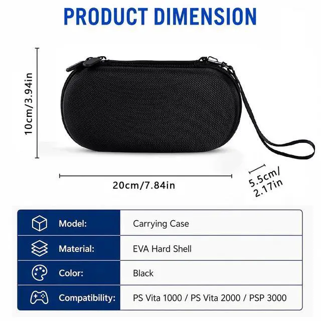 Alt view image 4 of 7 - Carrying Case Compatible for PS Vita 1000, PS Vita 2000, PSP 3000 with Cover. EVA Hard Travel Carring Cover with 10 Game Slots, Protective Gaming Case with Enough Room
