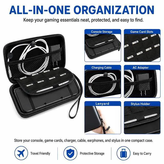 Alt view image 5 of 7 - 3DS Carrying Case, EVA Hard Shell Travel Case with 8 Game Card Slots, Detachable Hand Wrist Strap, Waterproof Shockproof Protective Storage for New 3DS, 3DS, 2DS XL or DSi, DS Lite, Black