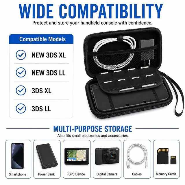 Alt view image 6 of 7 - 3DS Carrying Case, EVA Hard Shell Travel Case with 8 Game Card Slots, Detachable Hand Wrist Strap, Waterproof Shockproof Protective Storage for New 3DS, 3DS, 2DS XL or DSi, DS Lite, Black