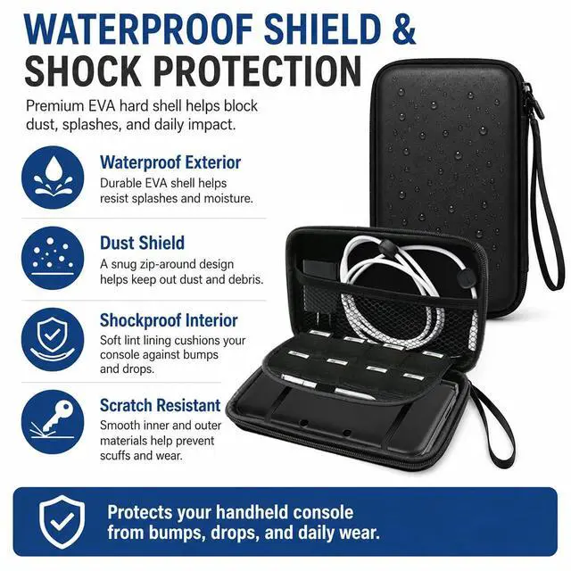 Alt view image 7 of 7 - 3DS Carrying Case, EVA Hard Shell Travel Case with 8 Game Card Slots, Detachable Hand Wrist Strap, Waterproof Shockproof Protective Storage for New 3DS, 3DS, 2DS XL or DSi, DS Lite, Black
