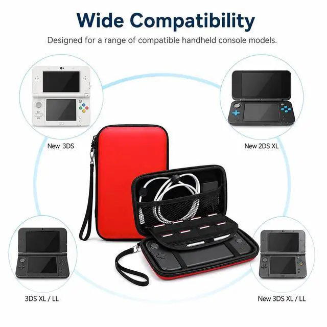 Alt view image 6 of 7 - 3DS Carrying Case, EVA Hard Shell Travel Case with 8 Game Card Slots, Detachable Hand Wrist Strap, Waterproof Shockproof Protective Storage for New 3DS, 3DS, 2DS XL or DSi, DS Lite, Black Red