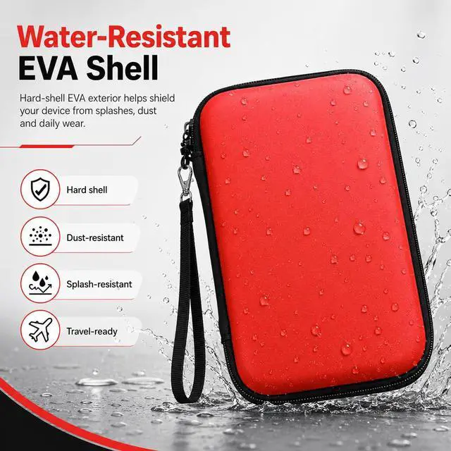 Alt view image 2 of 7 - 3DS Carrying Case, EVA Hard Shell Travel Case with 8 Game Card Slots, Detachable Hand Wrist Strap, Waterproof Shockproof Protective Storage for New 3DS, 3DS, 2DS XL or DSi, DS Lite, Black Red