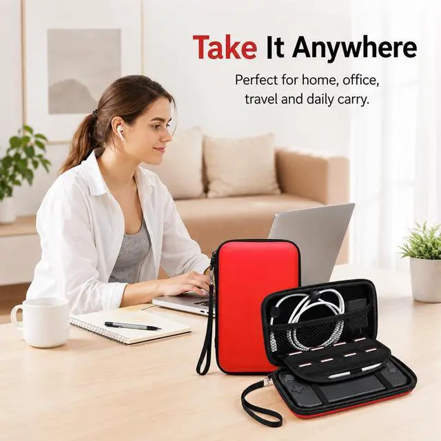 Alt view image 7 of 7 - 3DS Carrying Case, EVA Hard Shell Travel Case with 8 Game Card Slots, Detachable Hand Wrist Strap, Waterproof Shockproof Protective Storage for New 3DS, 3DS, 2DS XL or DSi, DS Lite, Black Red