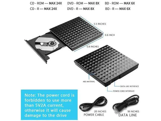 Alt view image 4 of 7 - BONAEVER External Blu-ray Drive Blu-ray Burner 6X Compatible with BD DVD CD Drive Portable Bluray Drive 100GB Slimline External Blu ray Drive usb 3.0 Type-C Port for Windows XP/7/8/10for Mac PC