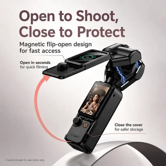 Alt view image 6 of 7 - Hard Shell Case Compatible with DJI Osmo Pocket 4, Magnetic Cover | PC magnetic cover with screen and lens protectors, wrist strap, anti-fingerprint finish, flip-open shooting for travel vlogs