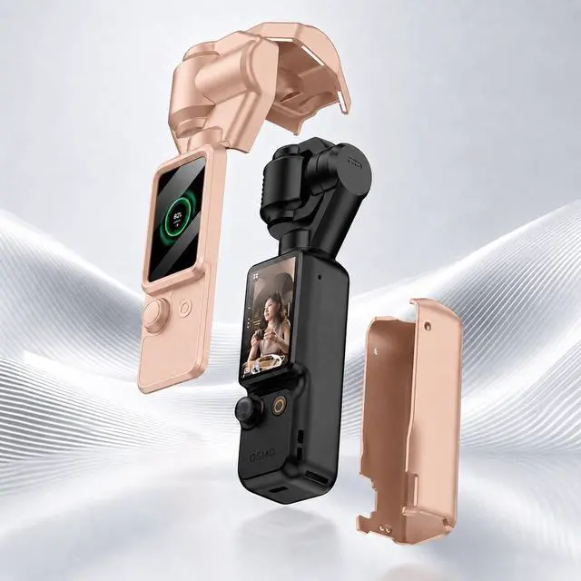 Alt view image 6 of 6 - Hard Shell Case Compatible with DJI Osmo Pocket 4, Magnetic Cover | PC magnetic cover with screen and lens protectors, wrist strap, anti-fingerprint finish, flip-open shooting for travel vlogs Pink