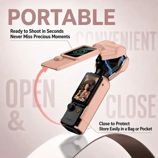 Alt view image 3 of 6 - Hard Shell Case Compatible with DJI Osmo Pocket 4, Magnetic Cover | PC magnetic cover with screen and lens protectors, wrist strap, anti-fingerprint finish, flip-open shooting for travel vlogs Pink