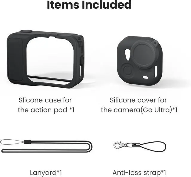 Alt view image 6 of 6 - Silicone Cover Set for Insta360 Go Ultra Camera, Anti-Loss Strap/Lanyard/Slicone case for The Action pod/Silicone Cover for The Camera Go Ultra