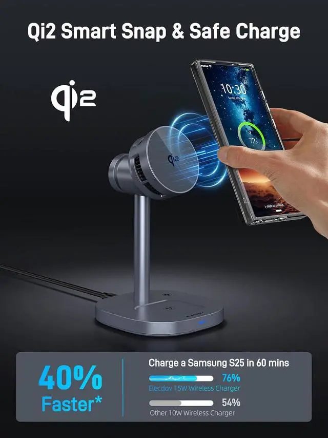 Alt view image 3 of 7 - Magnetic Wireless Charger for Samsung Galaxy Z Fold8, Galaxy Flip8 | Qi2 Android Charger, Nightstand Charging Station for Samsung Phones, Galaxy Watch (Not for Apple Watch, with TEC Cooling Fan)