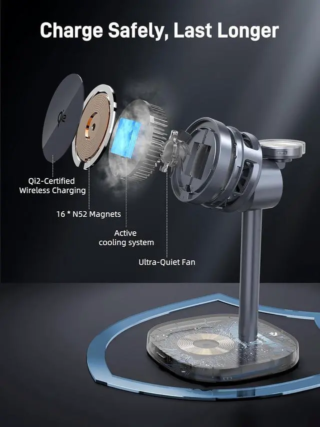Alt view image 7 of 7 - Magnetic Wireless Charger for Samsung Galaxy Z Fold8, Galaxy Flip8 | Qi2 Android Charger, Nightstand Charging Station for Samsung Phones, Galaxy Watch (Not for Apple Watch, with TEC Cooling Fan)