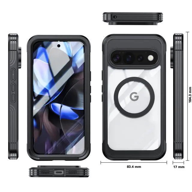 Alt view image 6 of 7 - Magnetic Case for Google Pixel 11/11 Pro/10/10 Pro/9/9 Pro Case Magsafe with Screen Protector Camera Protection, Shockproof Dustproof Anti Slip Silicone Edge Clear Back Mag Phone Case Cover