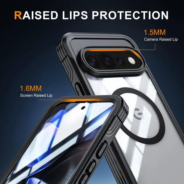 Alt view image 7 of 7 - Magnetic Case for Google Pixel 11/11 Pro/10/10 Pro/9/9 Pro Case Magsafe with Screen Protector Camera Protection, Shockproof Dustproof Anti Slip Silicone Edge Clear Back Mag Phone Case Cover